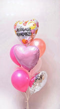 Folienballon-Set FÜR MAMA (Lieblingsmama, graue und rosa Herzen, 4 rosa gemischte Ballons) mit Hi-Float