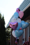 Set: 4 Folienherzen (Rosa und Blau), 2 Konfetti-Luftballons und 8 Latex-Luftballons (Rosa, Blau und Weiß)