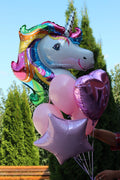 Set: Einhorn-Ballon, 2 Folienballons (Stern und Herz) und 4 rosa Latexballons