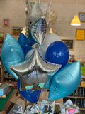 Set: 3 Sterne (Grau und Blau) und 5 Ballons (Grau, Hellblau und Weiß)